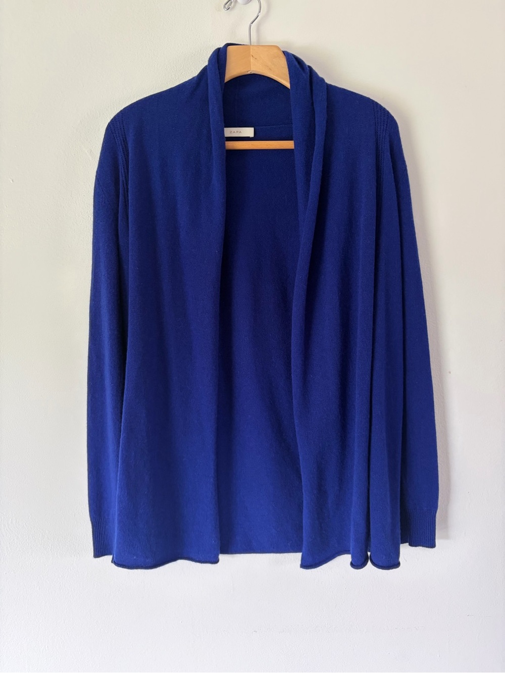 Zapa 100% Cashmere Electric Blue Open Front Long Sleeve Knit Cardigan Size XS